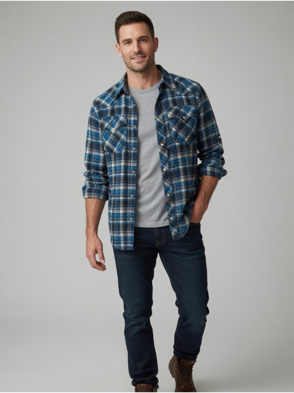 Vintage true religion men’s Classic Blue Plaid Men's Flannel Shirt XXL